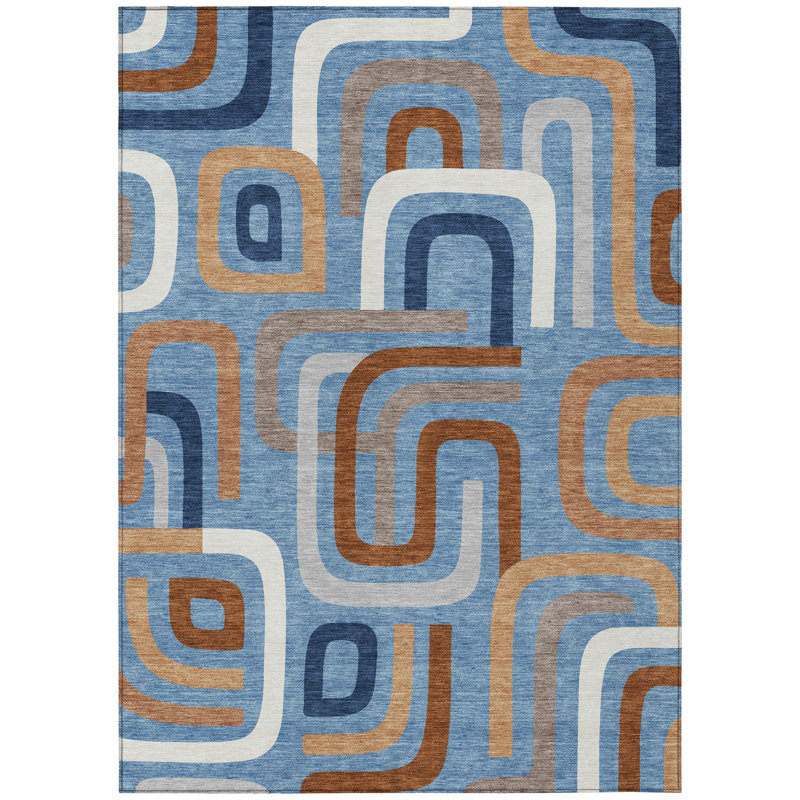 Machine Washable Indoor/Outdoor Chantille ACN2551 Mid-Century Modern Rug, Denim, 8' x 10'