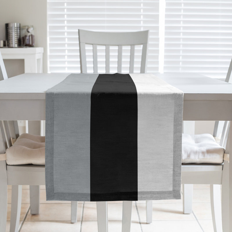 Las Vegas Football Stripes Table Runner, 90" L x 16" W, Gray/Black, Cotton Blend