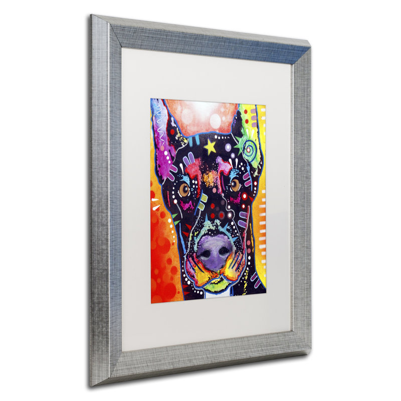 « doberman », impression, Blanc, H 20 po x l 16 po x P 0,5 po, Cadre argenté
