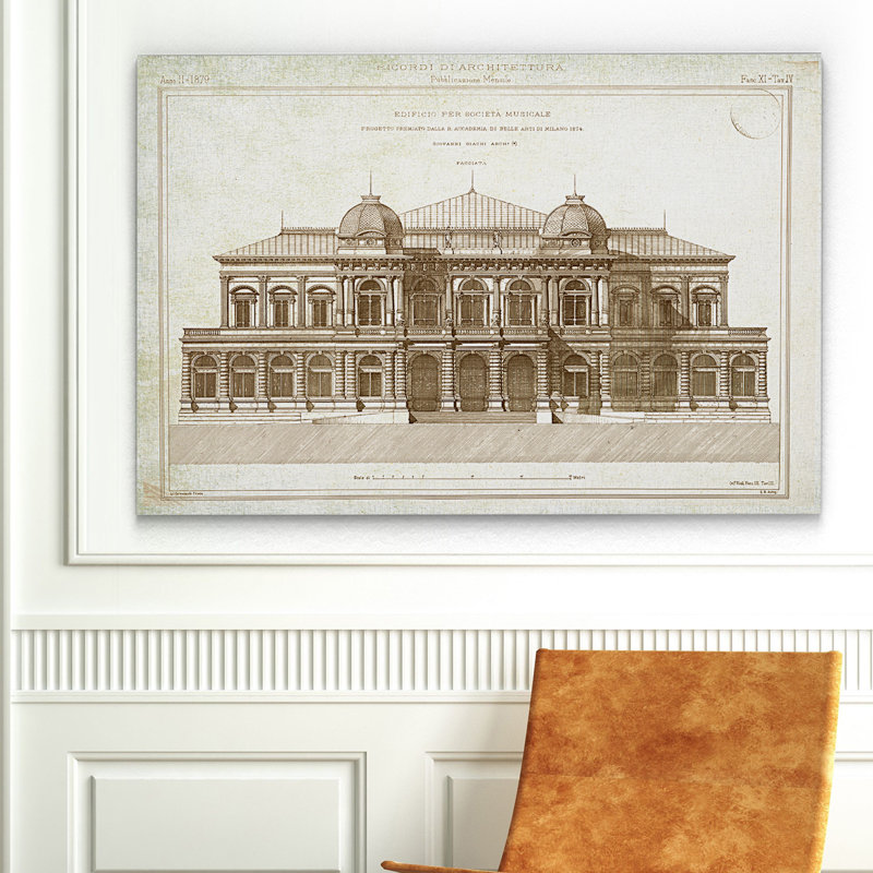 « architecture sketch i », impression, H 18 po x l 27 po x P 1,5 po, Pas de tapis, Toile tendue