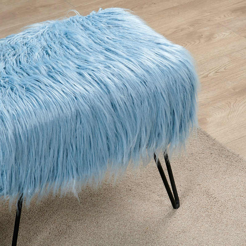 Keilia Upholstered Ottoman, Forget Me Not Faux Fur