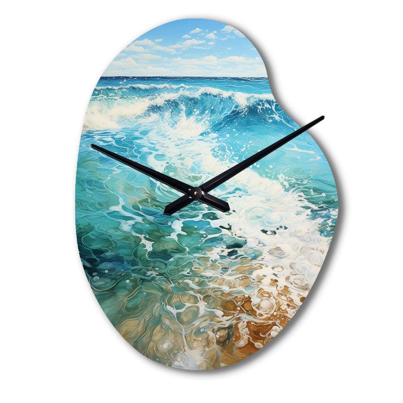 Beach Photo Oceanic Rhythms III - Horloge de plage asymétrique en métal, sarcelle, Petit