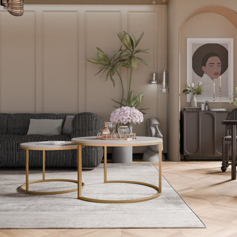 Coffee Table with Storage, 48cm. H x 70cm. L x 70cm. W, Cashmere, Gold