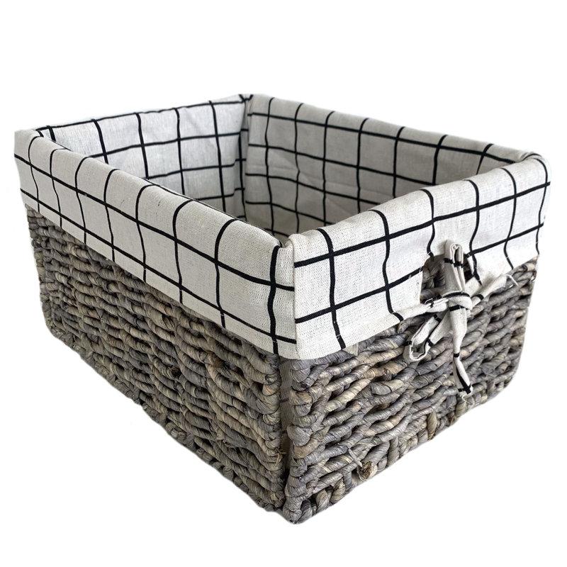 Panier de rangement rectangulaire en maïs tissé à la main - ensemble de 3 - doublure à carreaux crème, Blanc