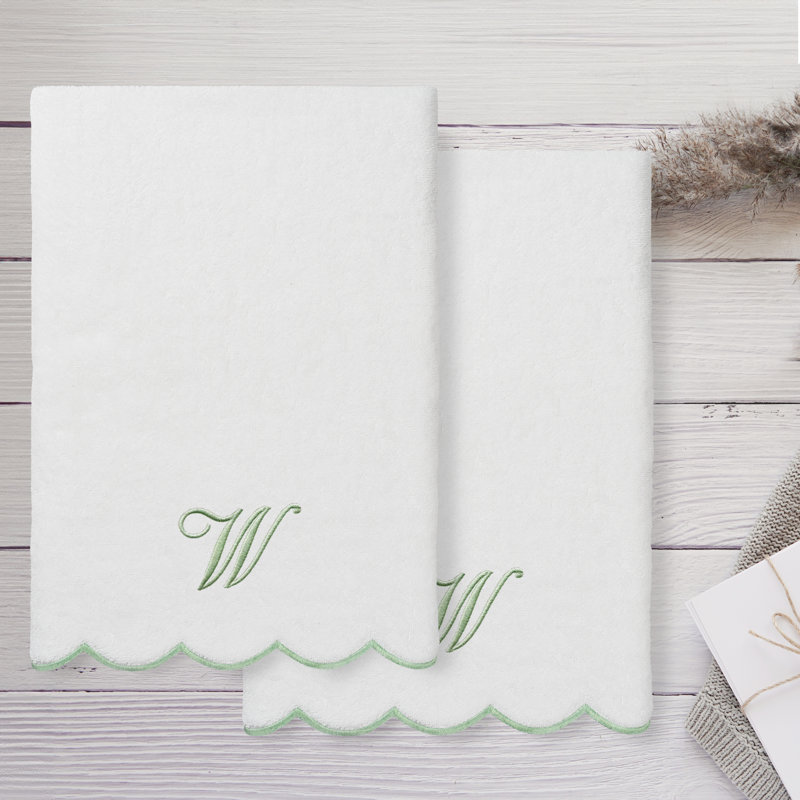  Ensemble de serviettes de bain personnalisables 100% coton turque ADORNIA 2PC, W, Blanc/vert