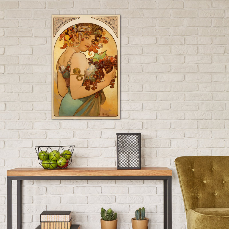 «Fruit» par Alphonse Mucha, reproduction d'art sur toile, H 60 po x l 40po x P 1,5 po, Toile tendue, Pas de tapis
