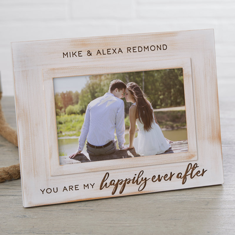 Cadre photo simple en bois biseauté 4 "x 6" Happily Ever After