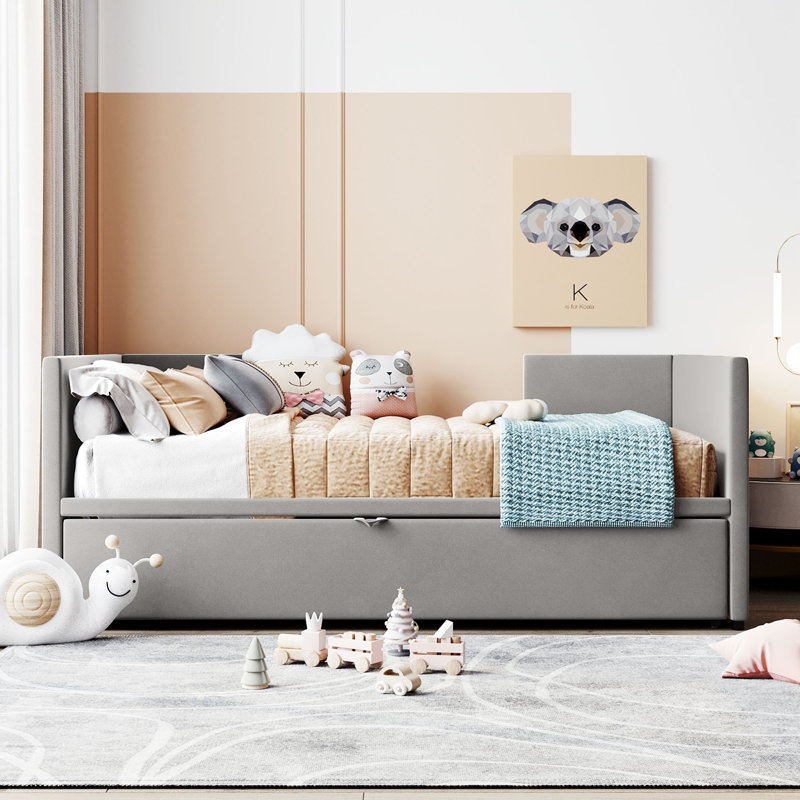 Twin Upholstered Daybed With Trundle, Gray