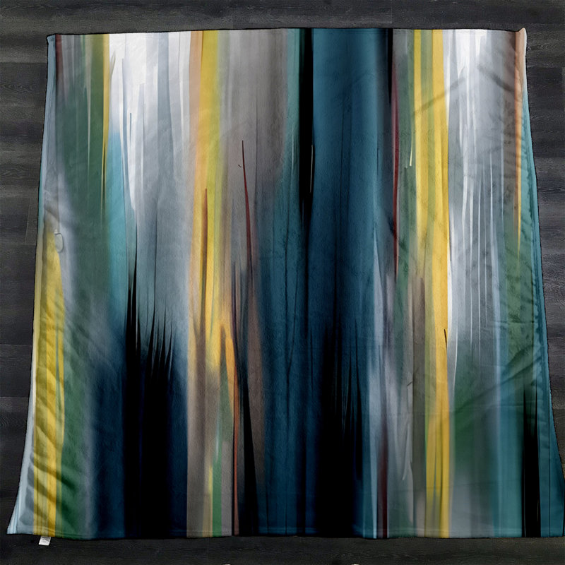 Throw Blanket, 51" W x 60" L, Striped/Abstract, Blue/Yellow/Green