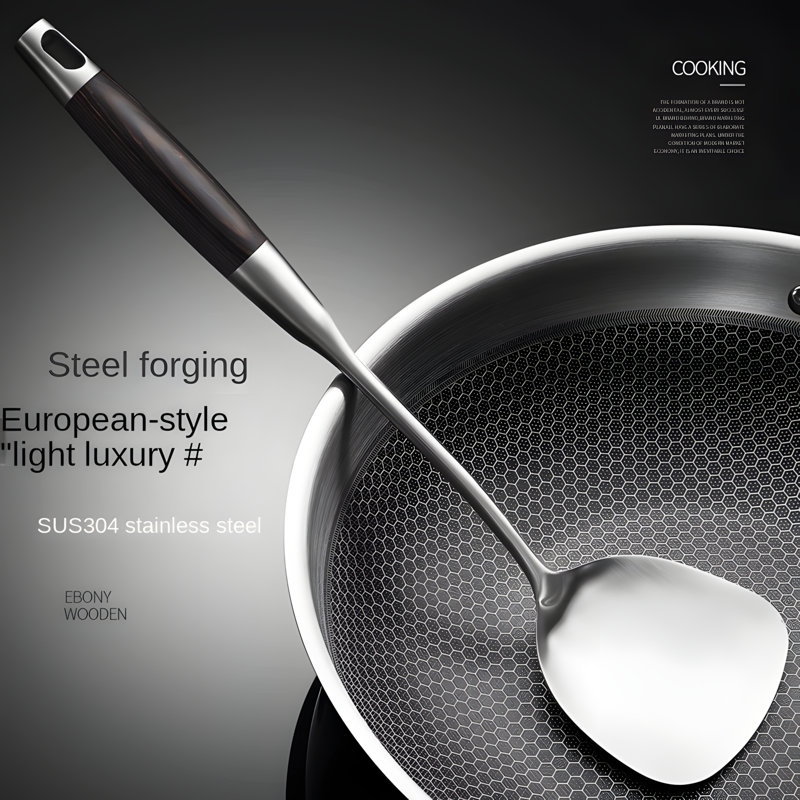 Ensemble d'ustensiles de cuisine allemand en acier inoxydable - Spatule, cuillère et louche en acier inoxydable 304 durable avec poignée résistante à la chaleur pour une utilisation à domicile