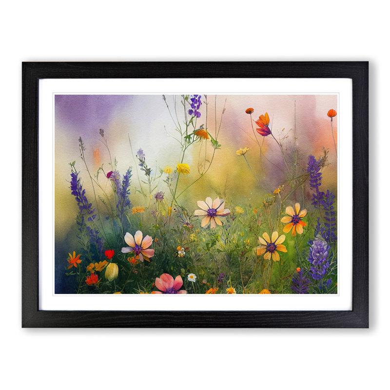 Shining Wildflowers Floral - Framed Print, Black, 25cm H x 34cm W x 2cm D