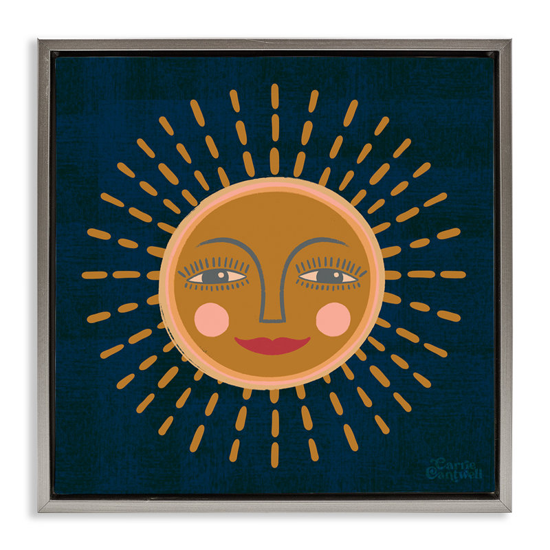 «Boho Smile Sun» par Carrie Cantwell, Cadre flottant gris lustré, H 25 po x l 25 po