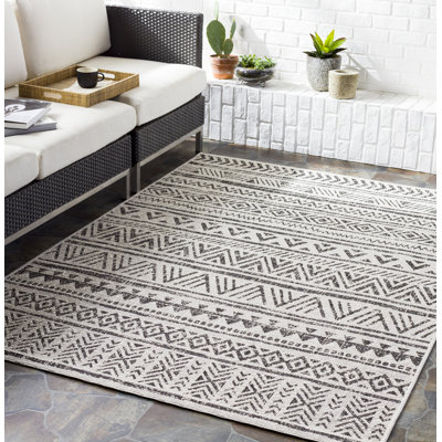 Landyon Geometric Black/Off White Indoor/Outdoor Area Rug