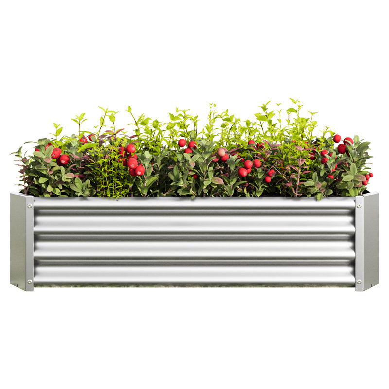 Silver Rectangle Metal 421Ft Raised Garden Bed For Vegetable, Flower, And Herb Growth - Long Life Stable Structure Planter Growing A Wide Array Of Plants, Herbs, Vegetables High Durability
