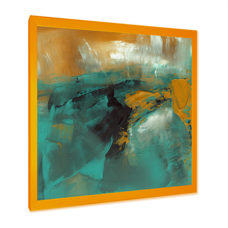 " Teal Balance II ", Gold Picture Framed Canvas, 30" H x 30" W x 1" D