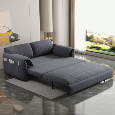 63.8" Queen Pull Out Sofa Bed, 3-In-1 Convertible Sleeper Sofa With Side Storage,Multi-Functional Velvet Loveseat Bed For Living Room,Bedroom,Apartment,Office, (Old Sku:W1885122052/W1885P154639)