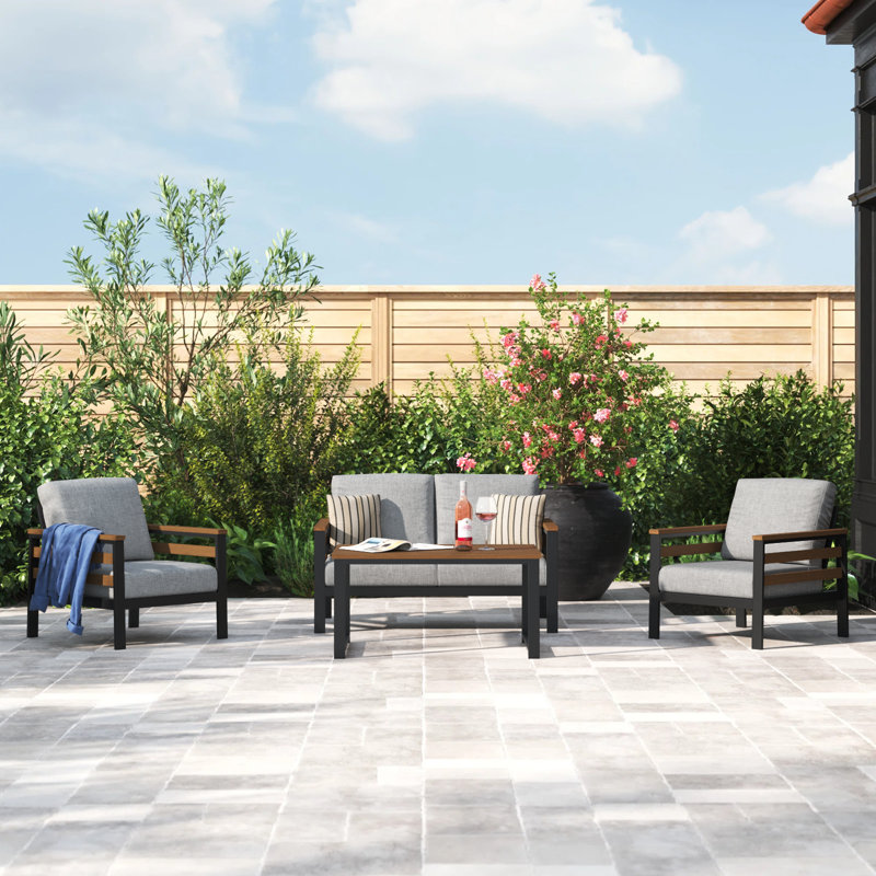 Townsend 4 - Person Outdoor Seating Group with Sunbrella® Cushions, Canvas Granite