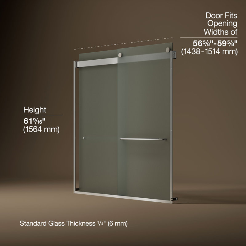 Levity 59.63" x 62" Bypass Bath Door with CleanCoat® Technology, Matte Nickel, Frosted