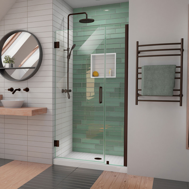 Porte de douche à charnière sans cadre l 40 po x H 72 po Unidoor-LS avec technologie ClearMax