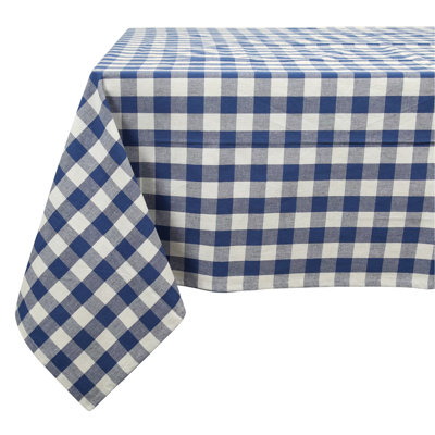 Jinnifer 60 X 120 In. Blue & White Checkered Cotton Tablecloth