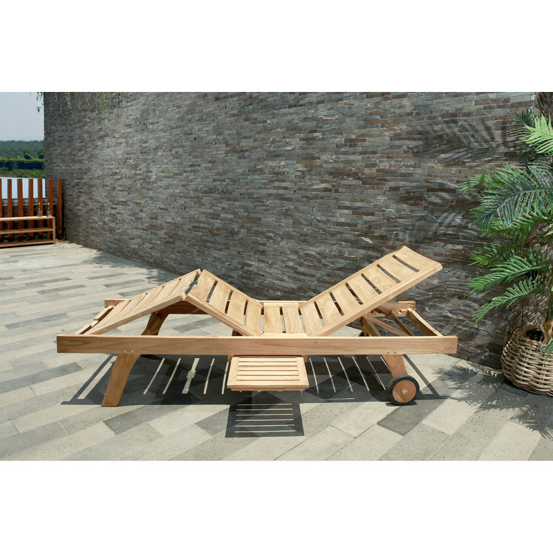 Nordic Teak - Chaddy Natural Teak Outdoor Sun Lounger With Adjustable Seat And Side Table 77.95"