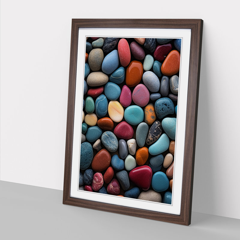 Pebbles Colour Field No.2 - Single Picture Frame Print on Wood, 46cm H x 34cm W x 2cm D, Walnut Framed