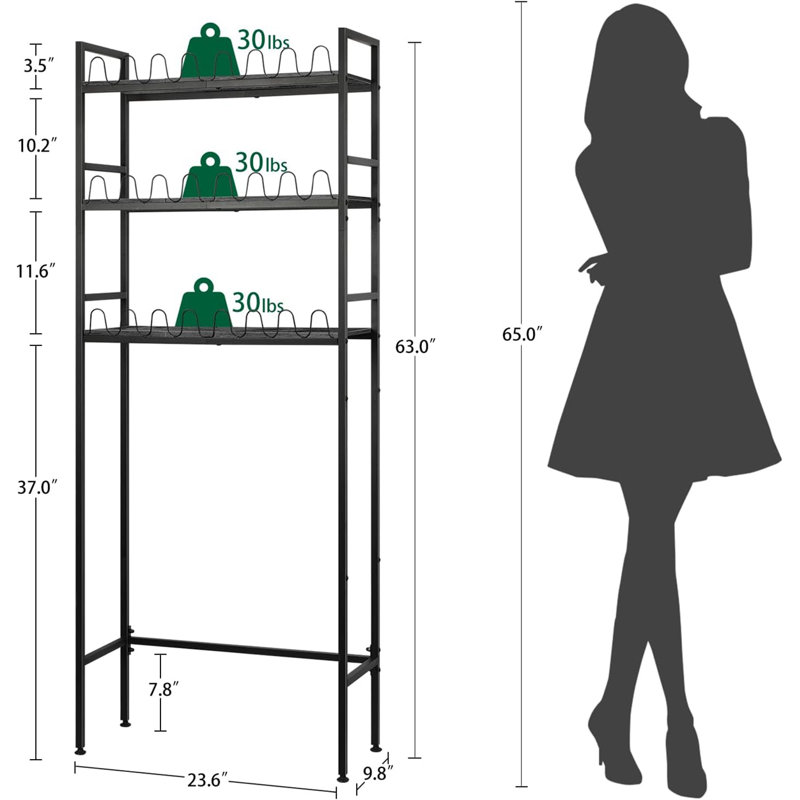 Tasharn Freestanding Bathroom Shelves, Matte Black