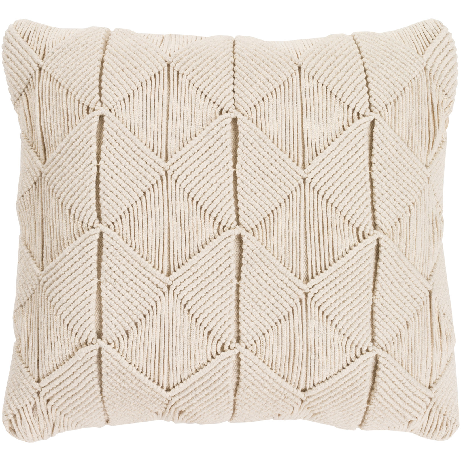 Migramah Cotton Throw Pillow, Down Fill, 22" x 22", Cream
