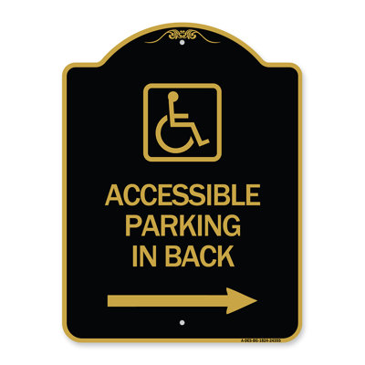 Enseigne Signmission Designer Series - Stationnement accessible sur la flèche droite (avec graphique) | Enseigne architecturale noire et dorée en aluminium de gros calibre 18 po x 24 po | Protégez votre entreprise | Fabriqué aux États-Unis