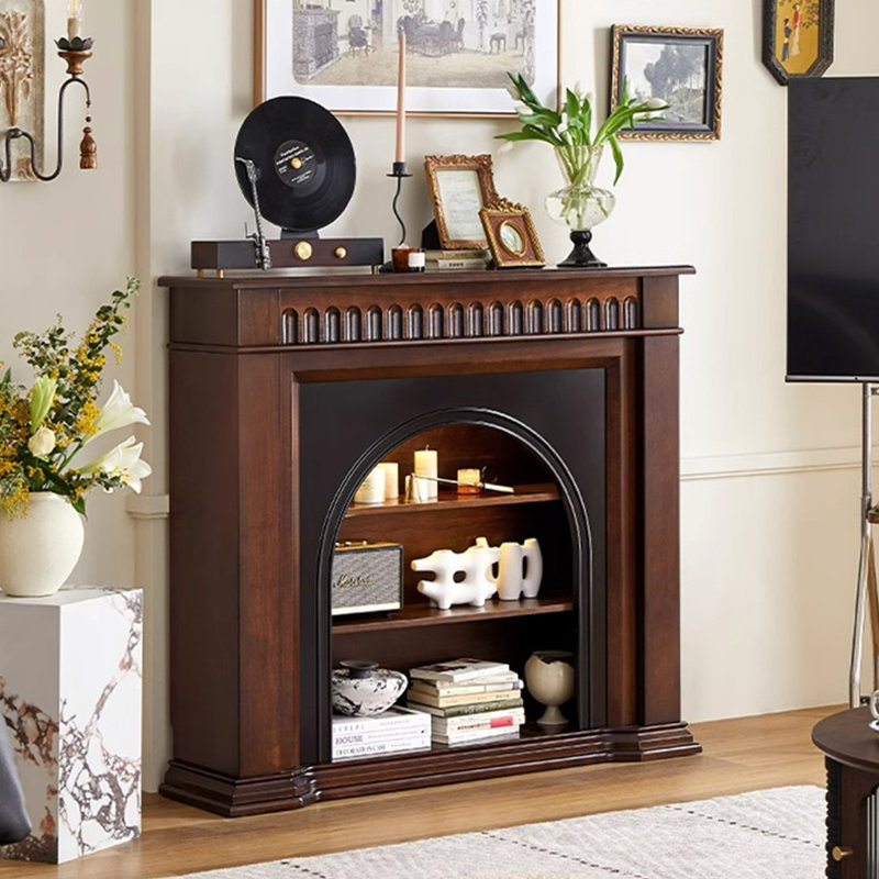 Nu-Brown + Black Solid Wood Freestanding Fireplace