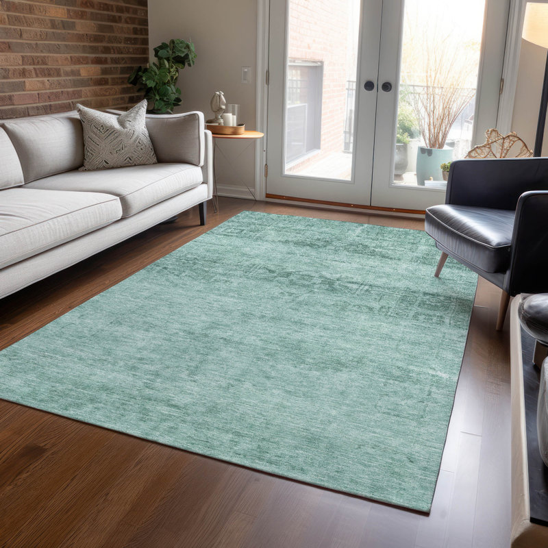 Tapis turquoise intérieur / extérieur lavable à la machine Claudian ACN1647, Rectangulaire 3 pi x 5 pi
