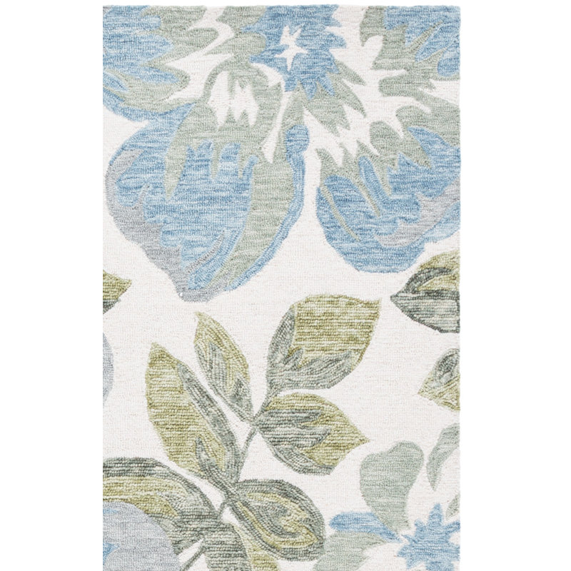 Laine touffetée à la main Jardin; Tapis d'intérieur floral en coton, Rectangle 4pi x 6 pi