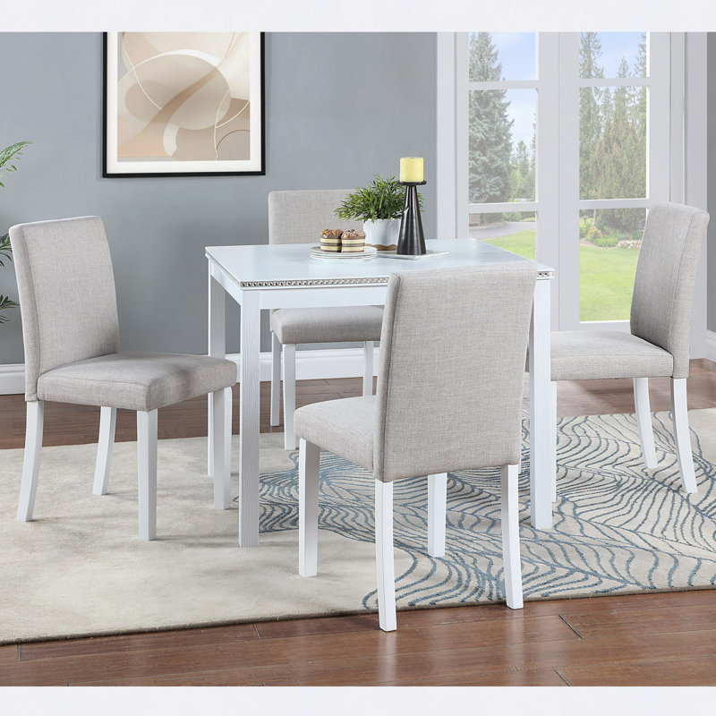 Ensemble de table de salle à manger en bois 5 pièces, ensemble de table de cuisine avec table carrée et 4 chaises rembourrées, table de salle à manger en bois avec décoration en cristal et ensemble de chaises pour la cuisine, la salle à manger