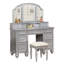 Meuble-lavabo de style transitionnel 1pc avec ensemble de tabouret à poignées avec tiroirs de rangement et 3 tiroirs-573363707