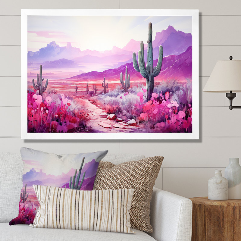 Cactus magenta mirage sur toile, H 16 po x l 32 po x P 1 po, Cadre simple blanc