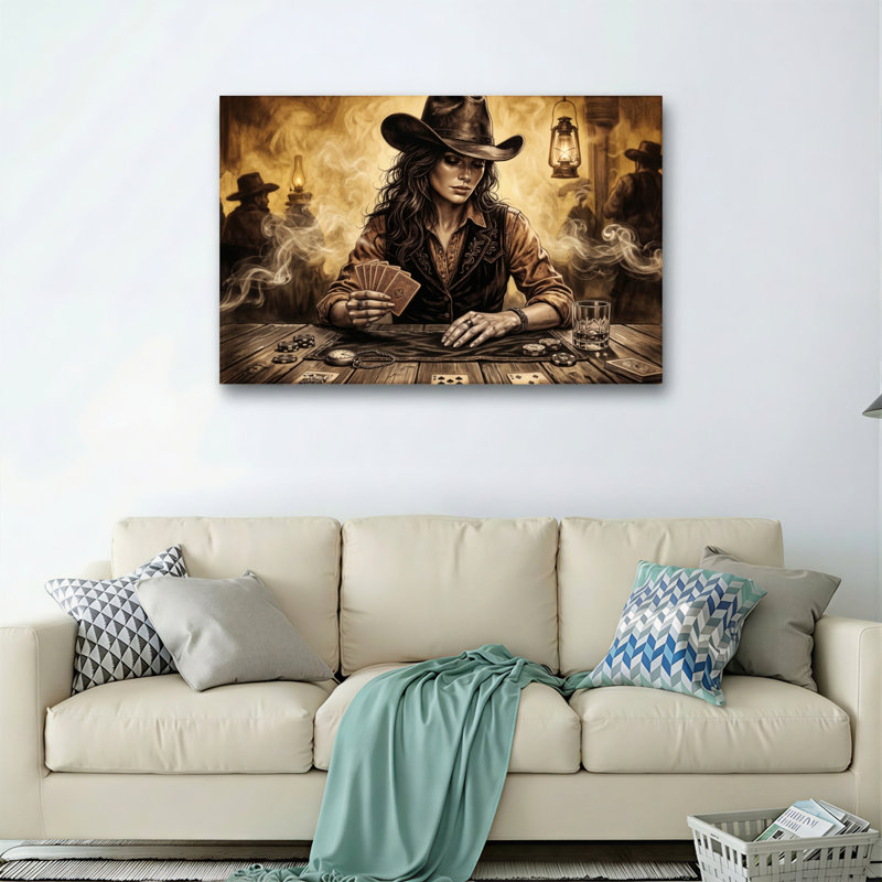 Ensemble de 1 toile murale Western Poker, H 32 po x l 48 po, Toile tendue