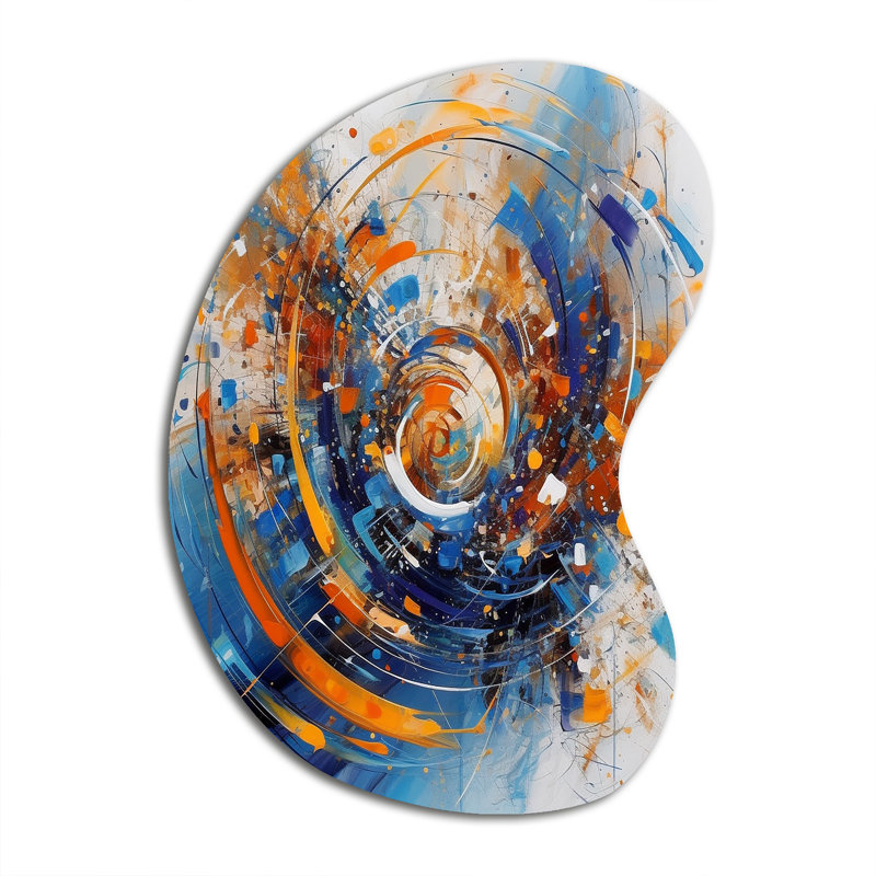 Espace bleu et orange - forme unique de paysage de surréalisme, impression murale de sculpture en métal asymétrique