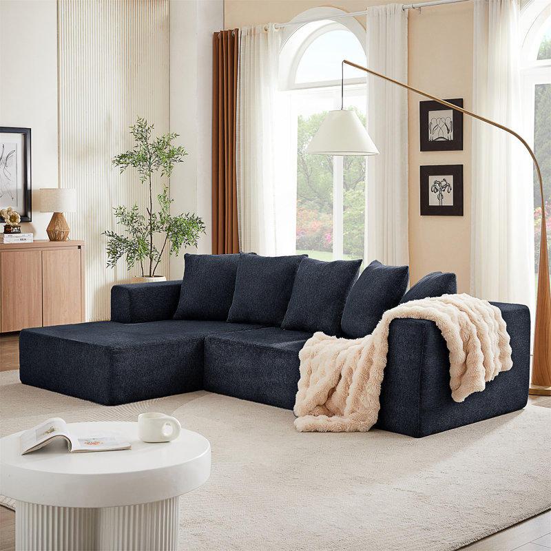 Jandorin 104" Upholstered Sectional Sofa, Left Hand Facing, Blue Chenille