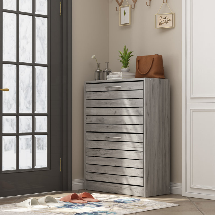 22.4 Shoe Storage Cabinet with 3 Flip Drawers Wood/ Grey by