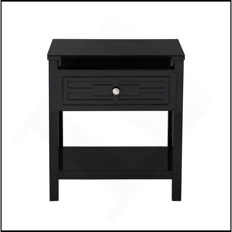 Table de chevet 23 po avec plateau et tiroir en bois, Noir