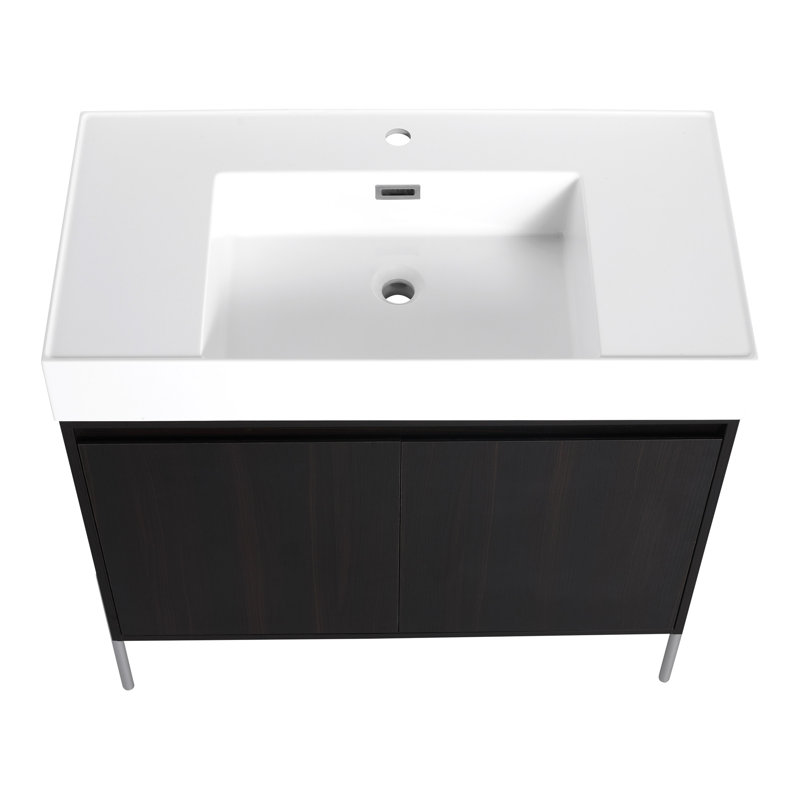 Meuble-lavabo sophistiqué avec lavabo en résine durable et rangement abondant