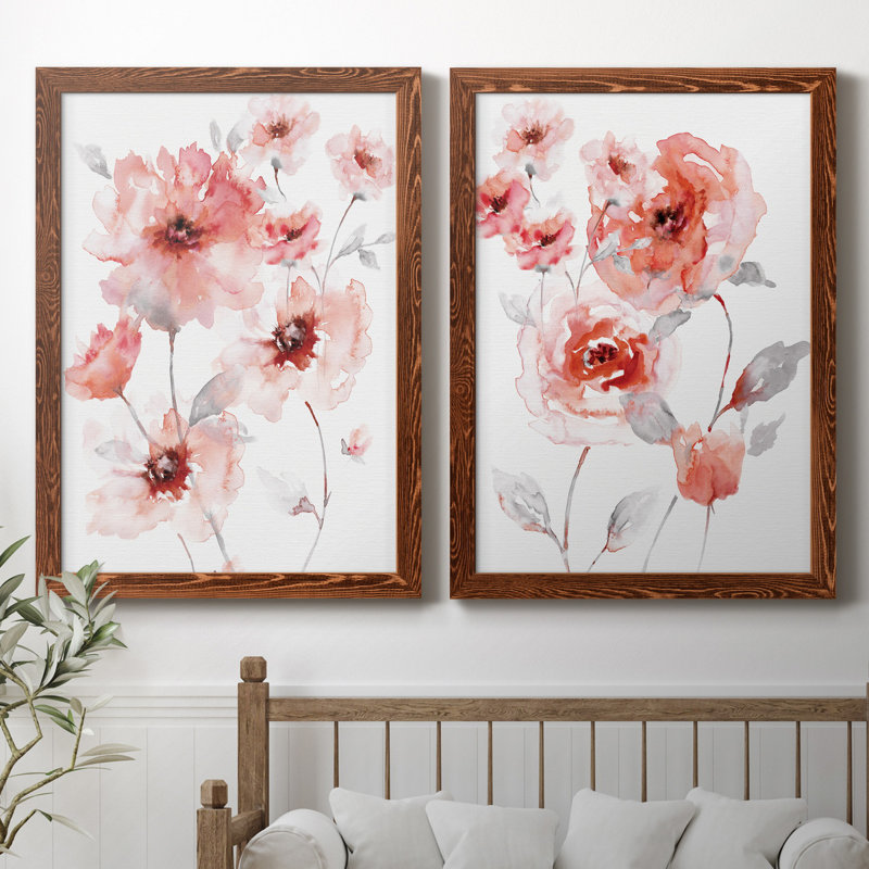 Translucent Blush I - ensemble de 2 reproductions d'art, Pas de tapis, Toile avec cadre érable