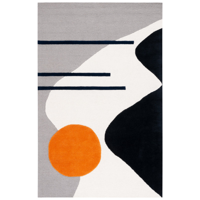 Rodeo Drive Abstract Handmade Tufted Wool Area Rug in Gray/Black, Rectangle 5' x 8'