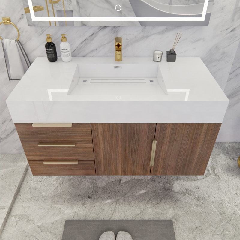 Ensemble de meuble-lavabo simple mural 42 po Glasgow, Palissandre, Blanc