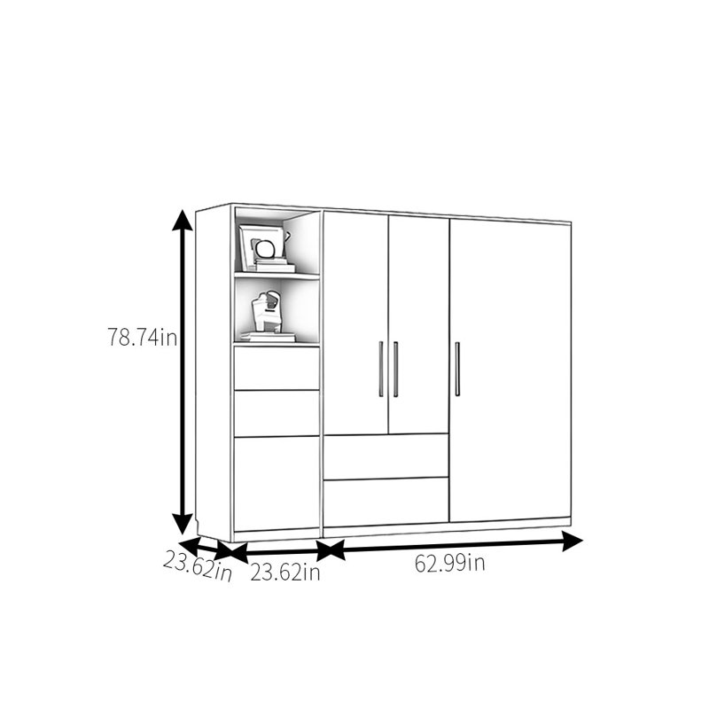 Garde-robe simple couleur noyer classique, H 78,74 po x l 86,61 po x P 23,62 po