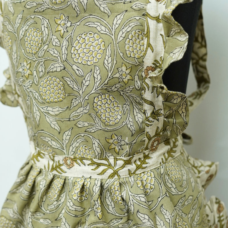  Handcrafted Apron – Botanical Vines in Earthy Green, Merakhi, Green