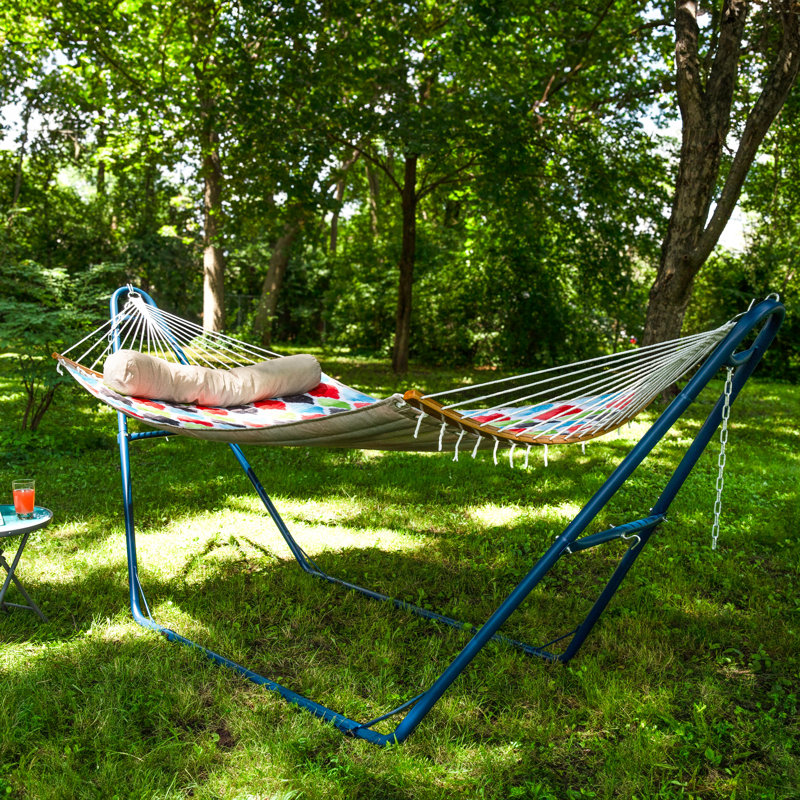 Hamac à barre courbé en polyester matelassé pour 2 personnes Lydd - rouge / vert / bleu, Rouge/vert/bleu