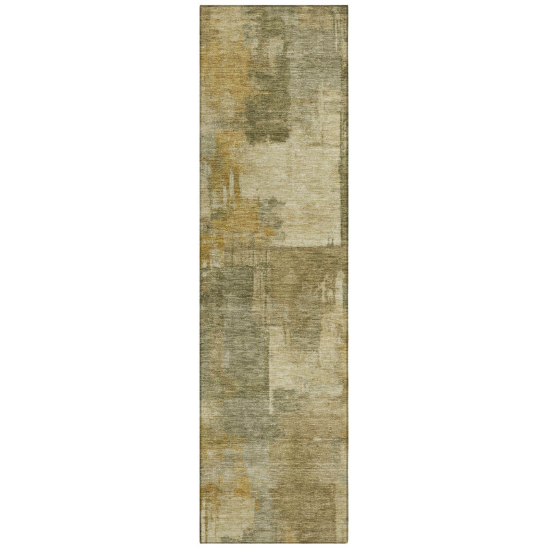 Machine Washable Indoor/Outdoor Xhevrie Khaki Rug, Runner 2'3" x 7'6"