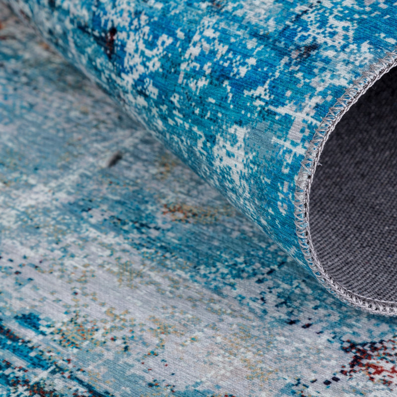 Abstract Area Rug in Blue, Rectangle 8'6" x 11'6"