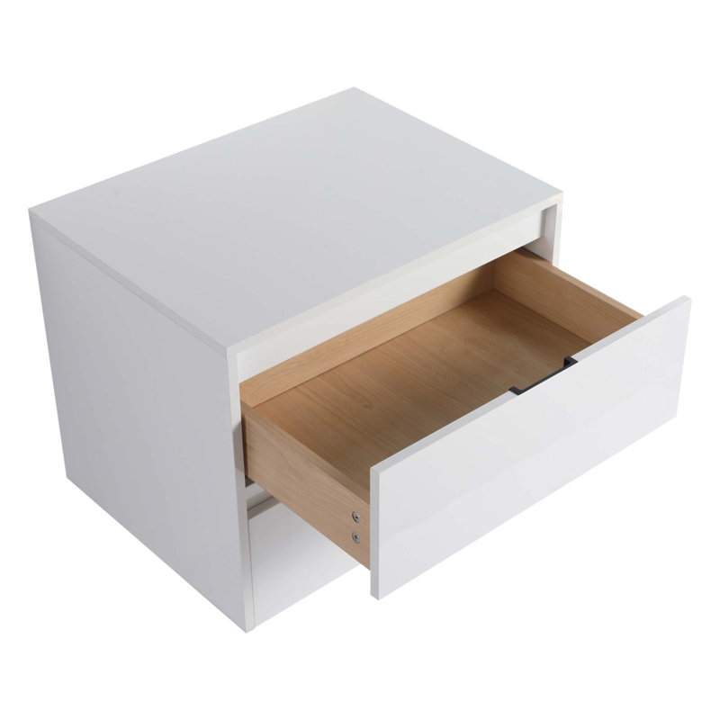 Armoire de salle de bain murale de 24 pouces avec tiroirs à fermeture en douceur et design flottant, finition brillante pour les espaces modernes